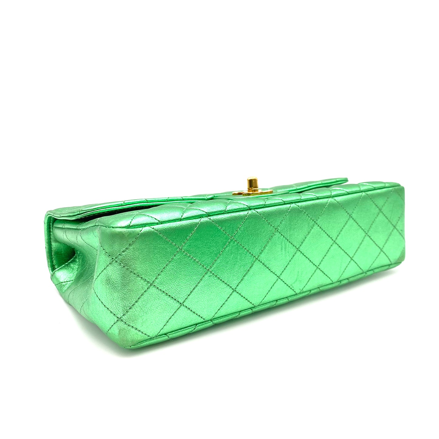 CHANEL VINTAGE PARENT-CHILD BAG METALLIC GREEN LAMB SKIN 90228454