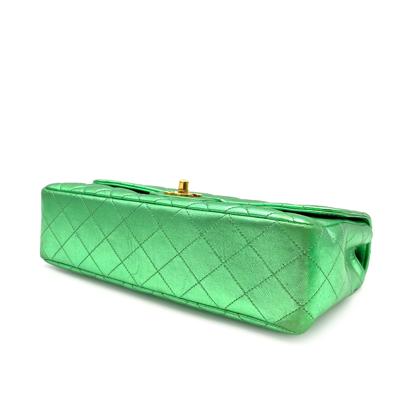 CHANEL VINTAGE PARENT-CHILD BAG METALLIC GREEN LAMB SKIN 90228454