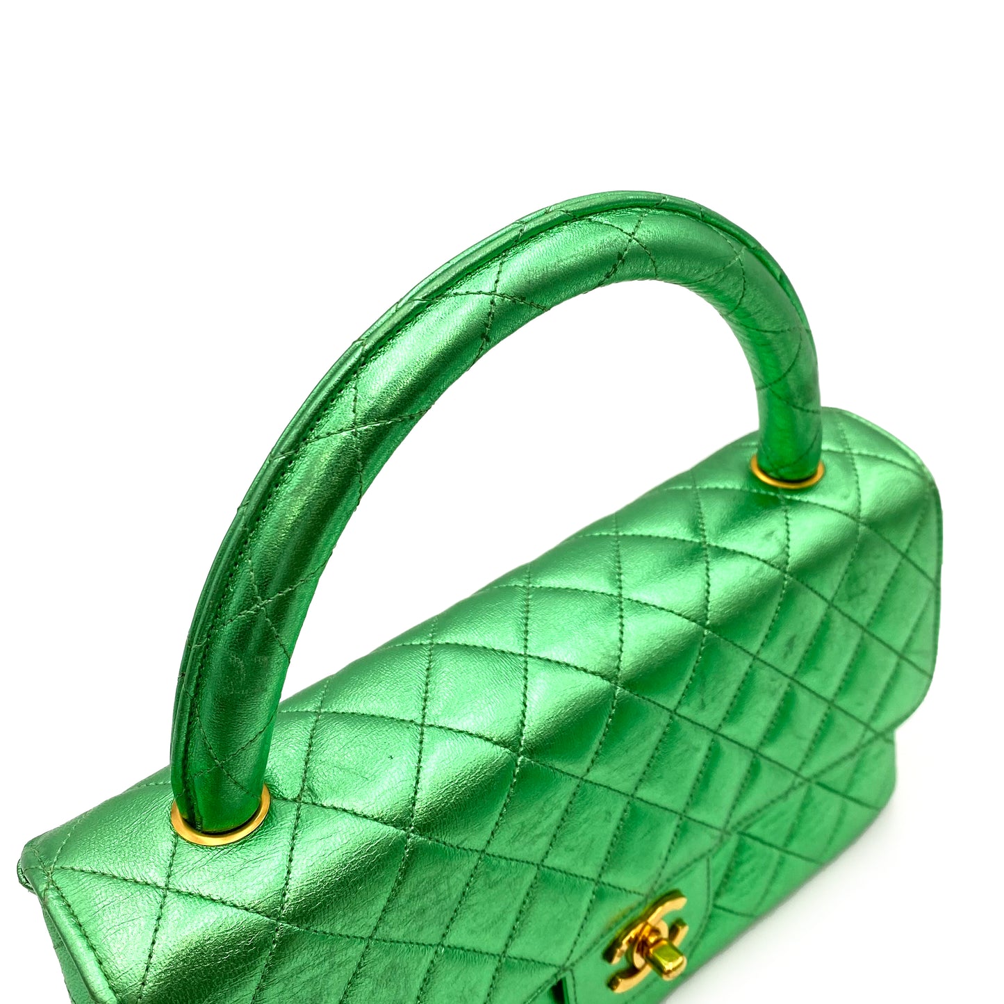 CHANEL VINTAGE PARENT-CHILD BAG METALLIC GREEN LAMB SKIN 90228454