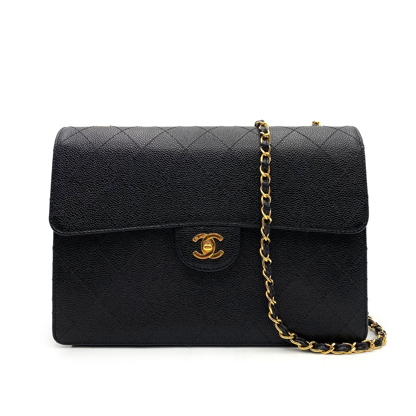 CHANEL VINTAGE BICOLORE CHAIN SHOULDER BAG BLACK CAVIAR SKIN 90230322