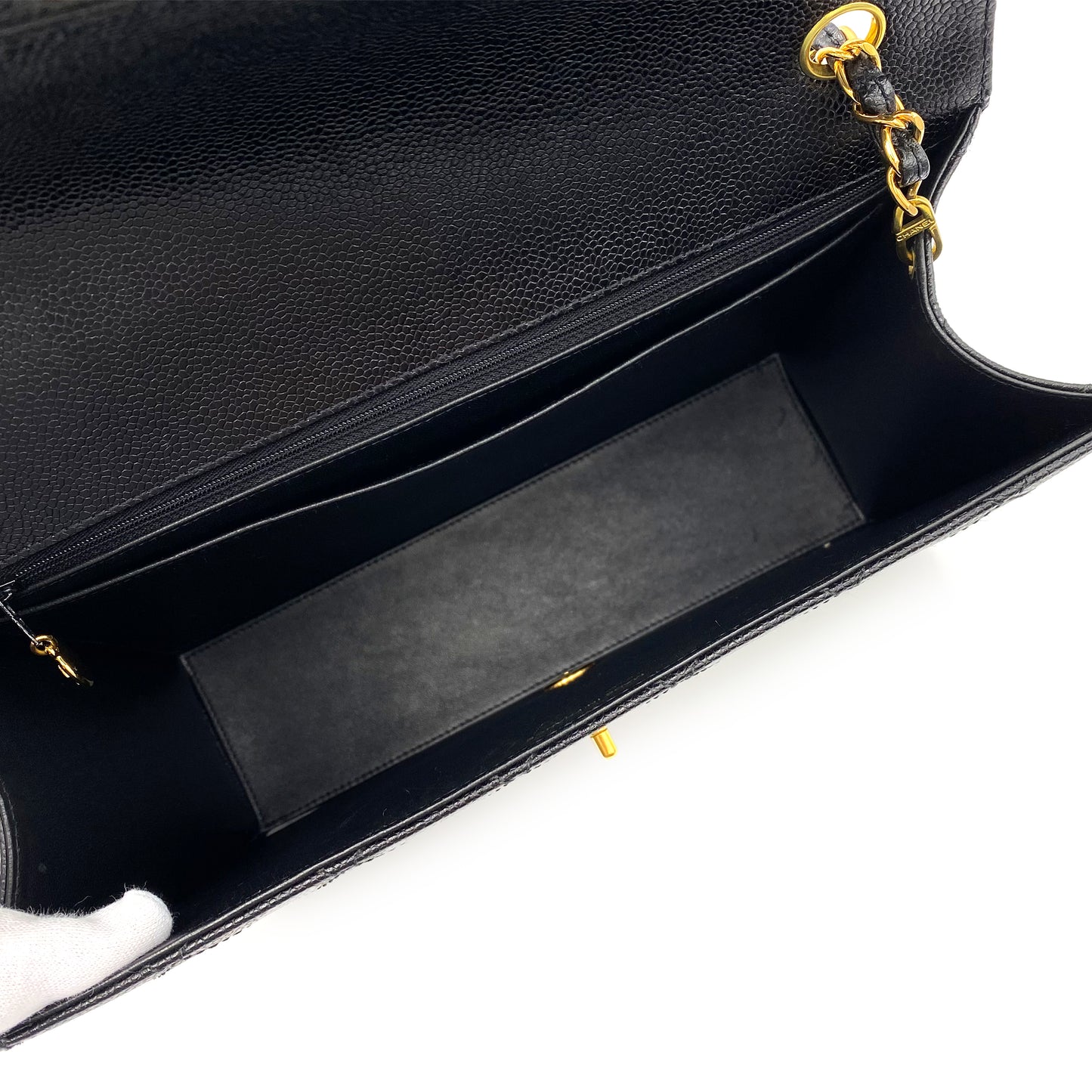 CHANEL VINTAGE BICOLORE CHAIN SHOULDER BAG BLACK CAVIAR SKIN 90230322