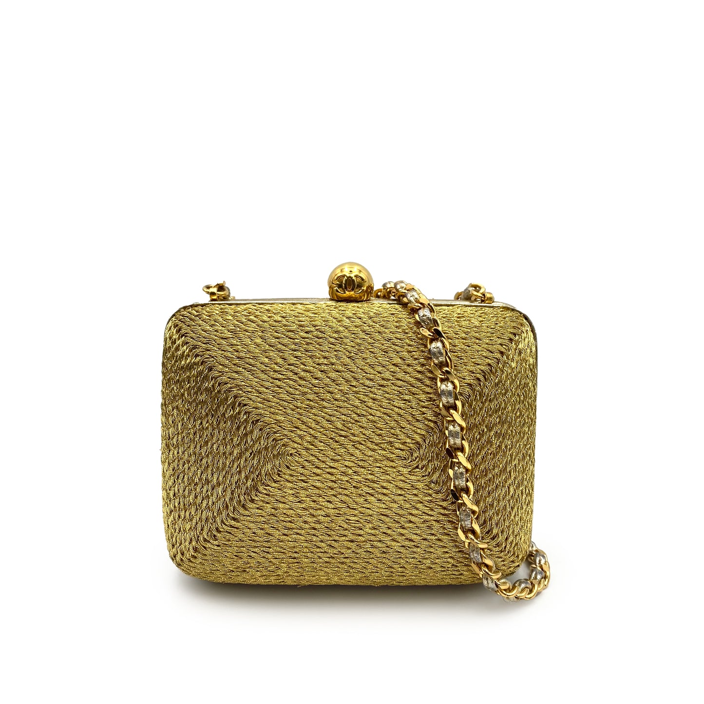 CHANEL VINTAGE PARTY CHAIN HAND SHOULDER BAG GOLD RAFFIA 90230401