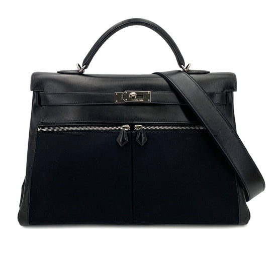 HERMES KELLY LAKIS 40 BLACK BOXCALF TOILE OFFICIER HAND SHOULDER BAG □H 90230404
