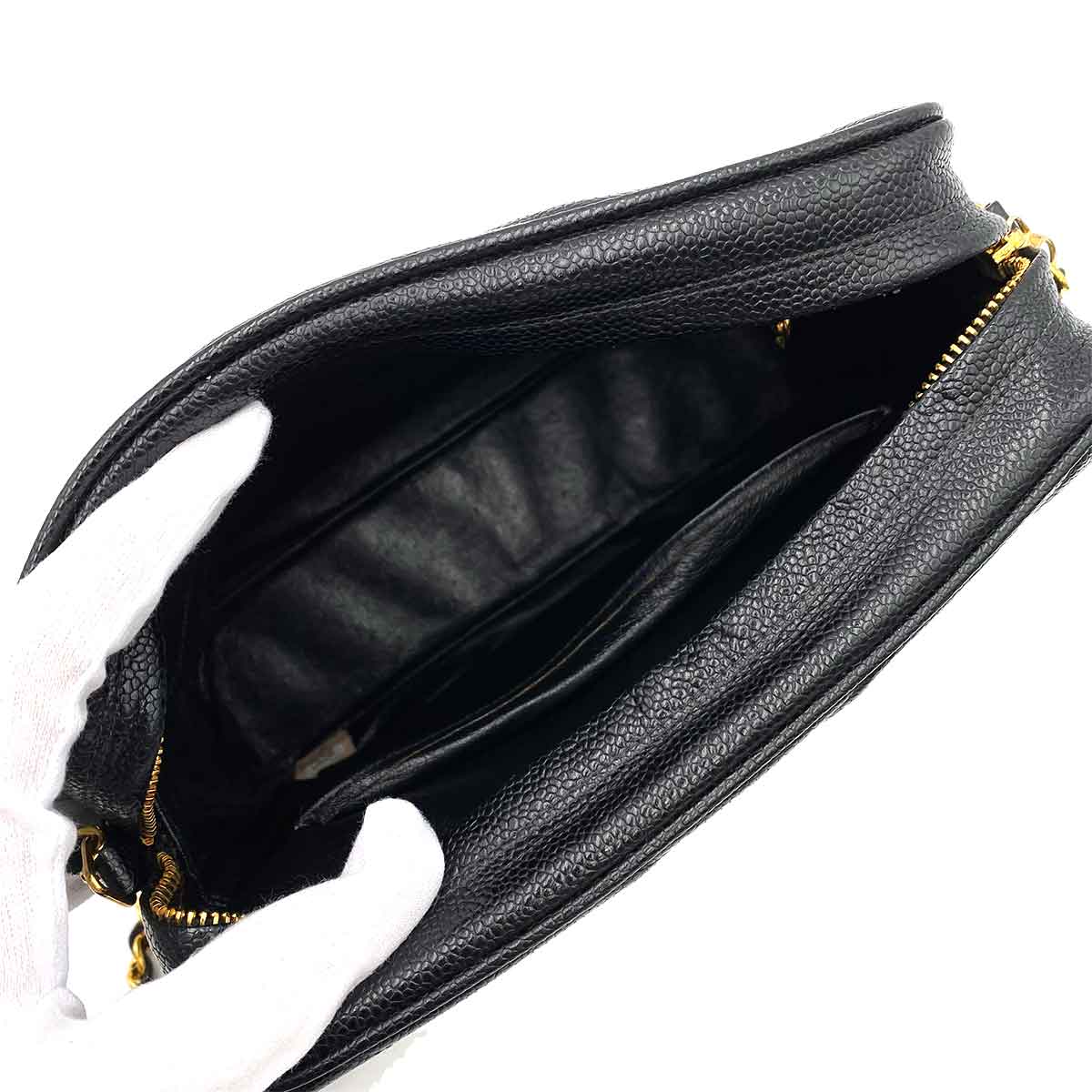 CHANEL VINTAGE MINI CHEVRON CHAIN SHOULDER BAG BLACK CAVIAR SKIN 90231930