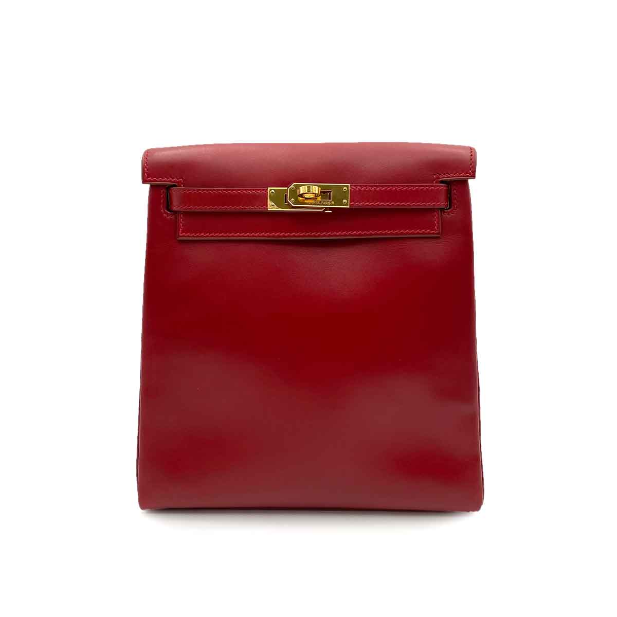 HERMES KELLY AD PM BOXCALF ROUGE H BACKPACK ▢C 90232187