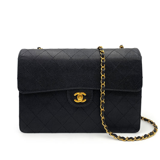 CHANEL VINTAGE BICOLORE CHAIN SHOULDER BAG BLACK CAVIAR SKIN 90232264