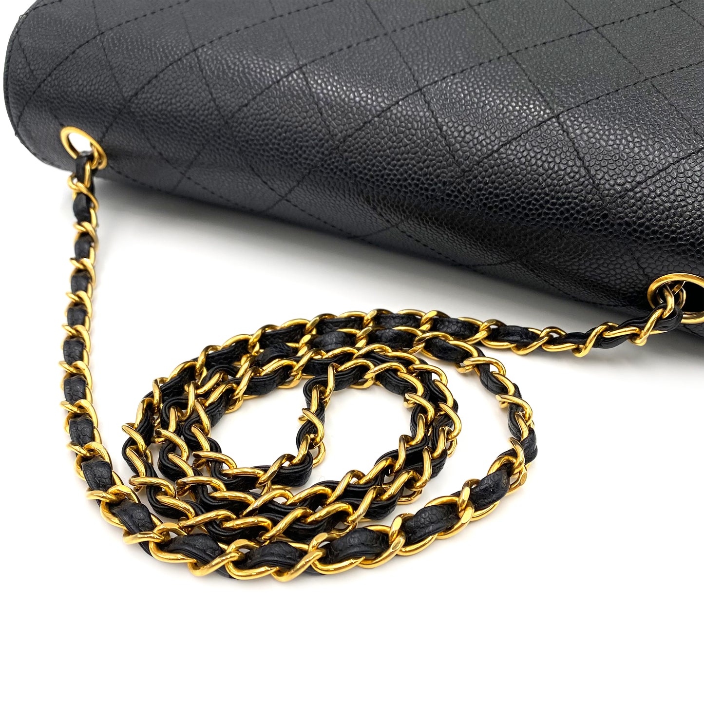 CHANEL VINTAGE BICOLORE CHAIN SHOULDER BAG BLACK CAVIAR SKIN 90232264