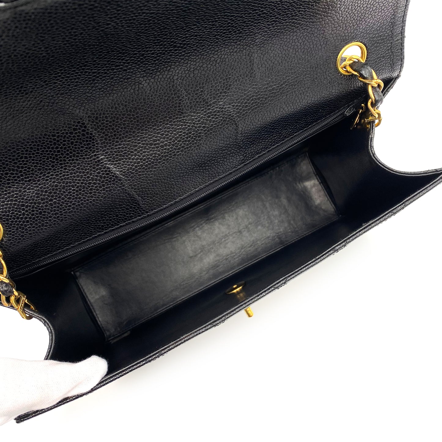 CHANEL VINTAGE BICOLORE CHAIN SHOULDER BAG BLACK CAVIAR SKIN 90232264