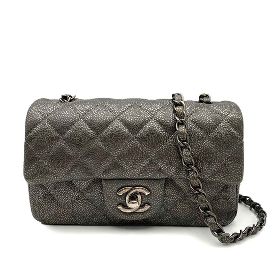 CHANEL MINI MATELASSE 20 CHAIN SHOULDER METALLIC GRAY CAVIAR SKIN 90232566