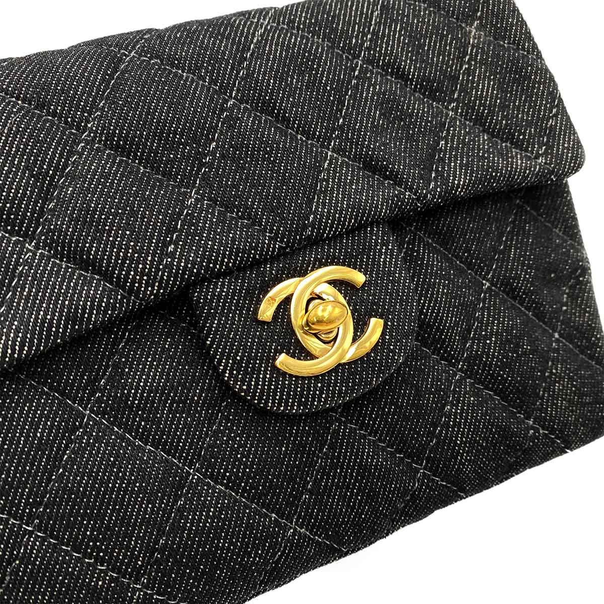 CHANEL VINTAGE MINI SQUARE 17 CHAIN SHOULDER BAG BLACK DENIM 90233432