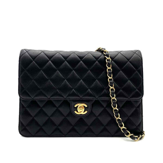 CHANEL VINTAGE SINGLE FLAP TURN LOCK CHAIN SHOULDER BAG BLACK LAMB SKIN 90233665
