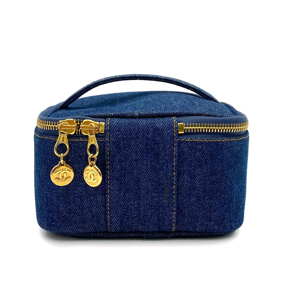 CHANEL VINTAGE VANITY HAND BAG BLUE DENIM 90233667