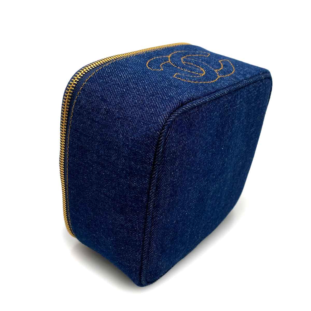 CHANEL VINTAGE VANITY HAND BAG BLUE DENIM 90233667