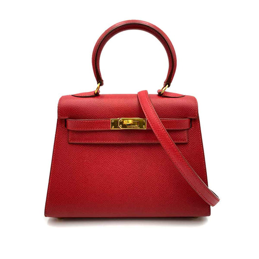 HERMES MINI KELLY 20 ROUGE COUCHVEL HAND SHOULDER BAG 〇Y 90233732