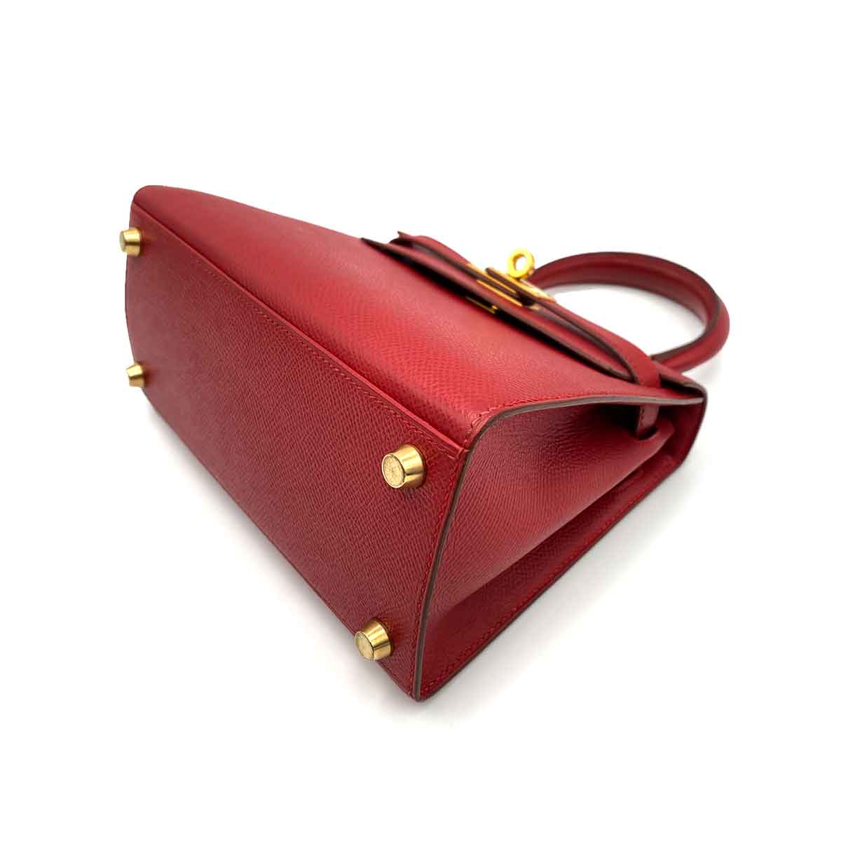 HERMES MINI KELLY 20 ROUGE COUCHVEL HAND SHOULDER BAG 〇Y 90233732