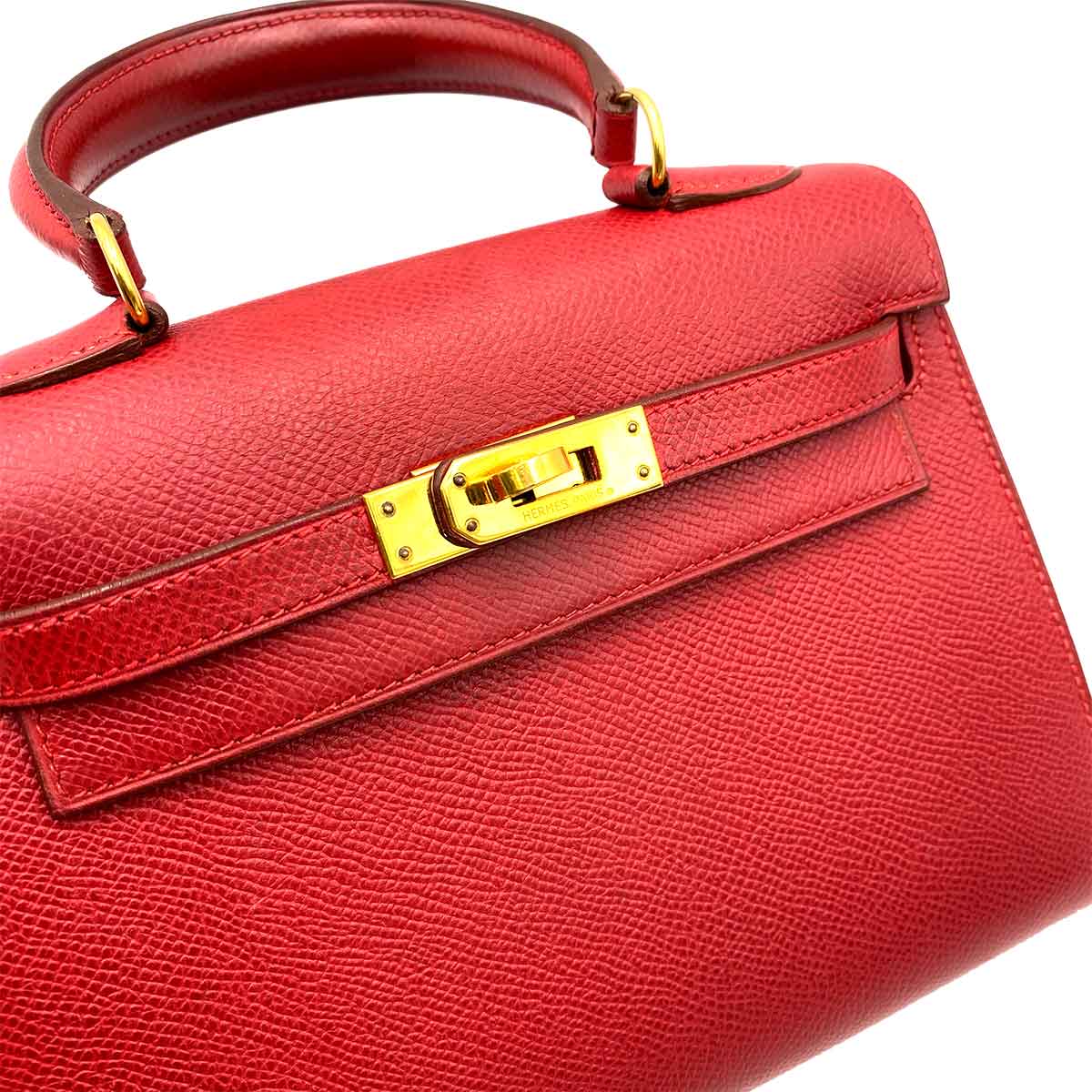 HERMES MINI KELLY 20 ROUGE COUCHVEL HAND SHOULDER BAG 〇Y 90233732