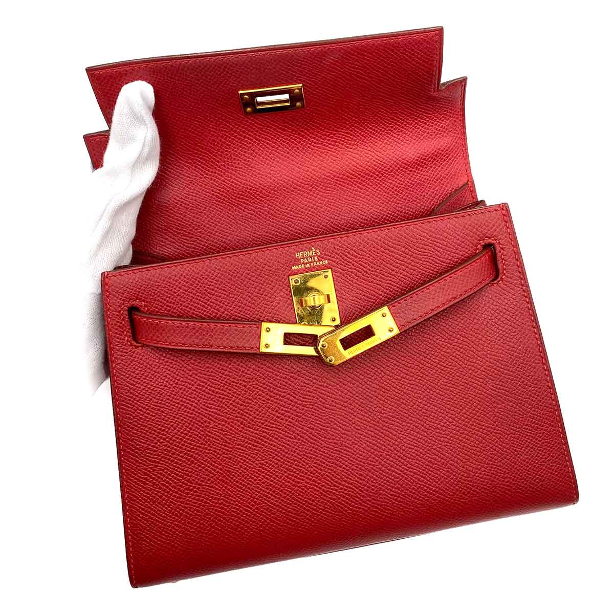 HERMES MINI KELLY 20 ROUGE COUCHVEL HAND SHOULDER BAG 〇Y 90233732