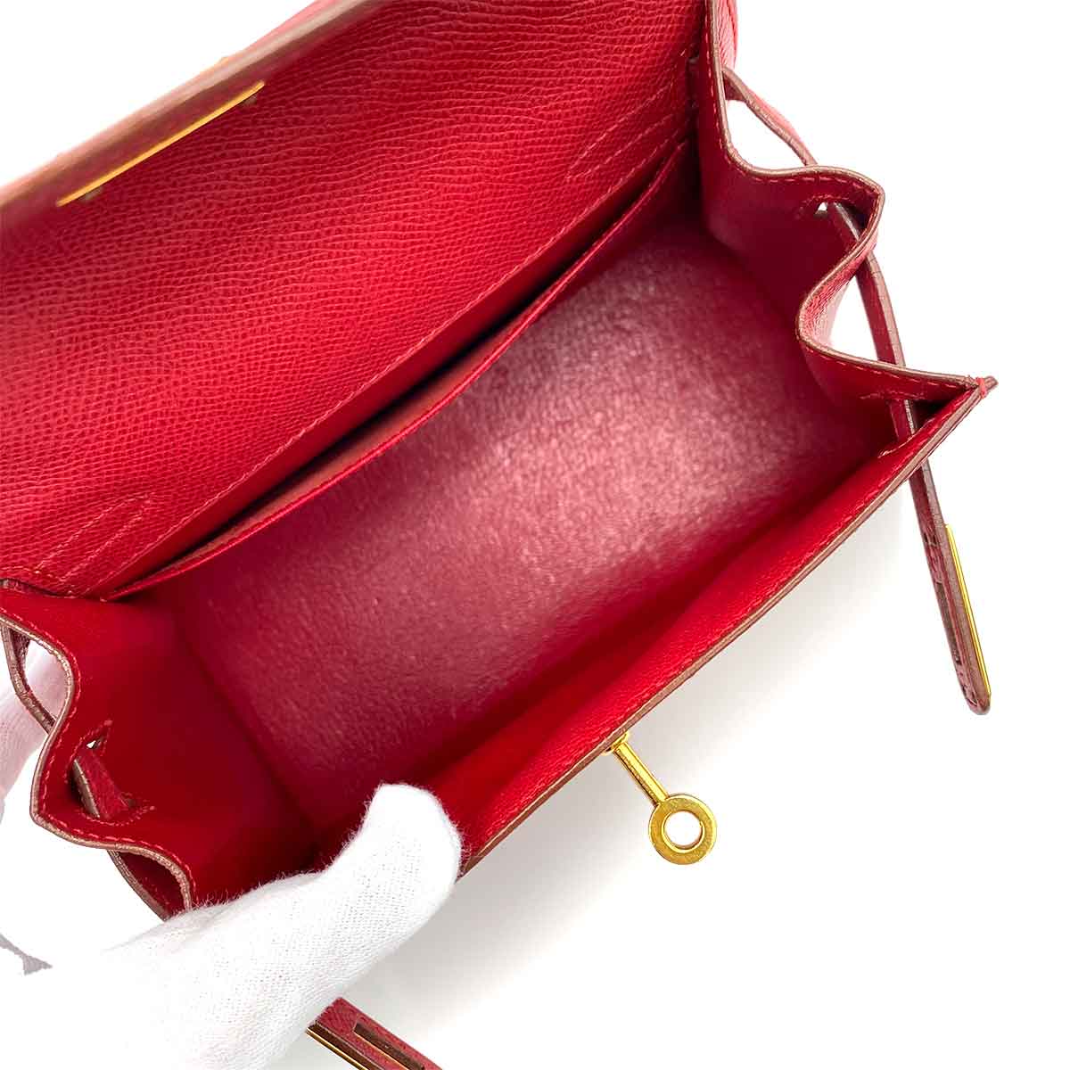 HERMES MINI KELLY 20 ROUGE COUCHVEL HAND SHOULDER BAG 〇Y 90233732