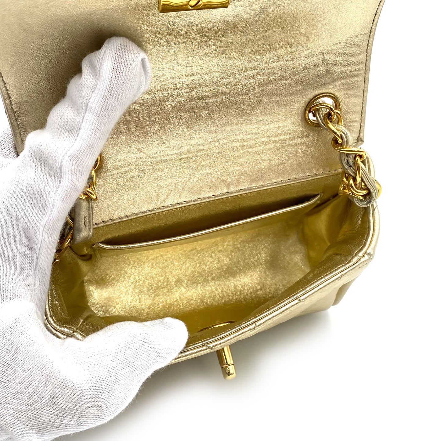 CHANEL VINTAGE MINI MATELASSE CHAIN SHOULDER BAG GOLD LAMB SKIN 90234531