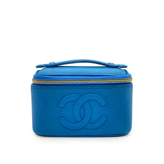 CHANEL VINTAGE MINI VANITY HAND BAG BLUE CAVIAR SKIN 90234752