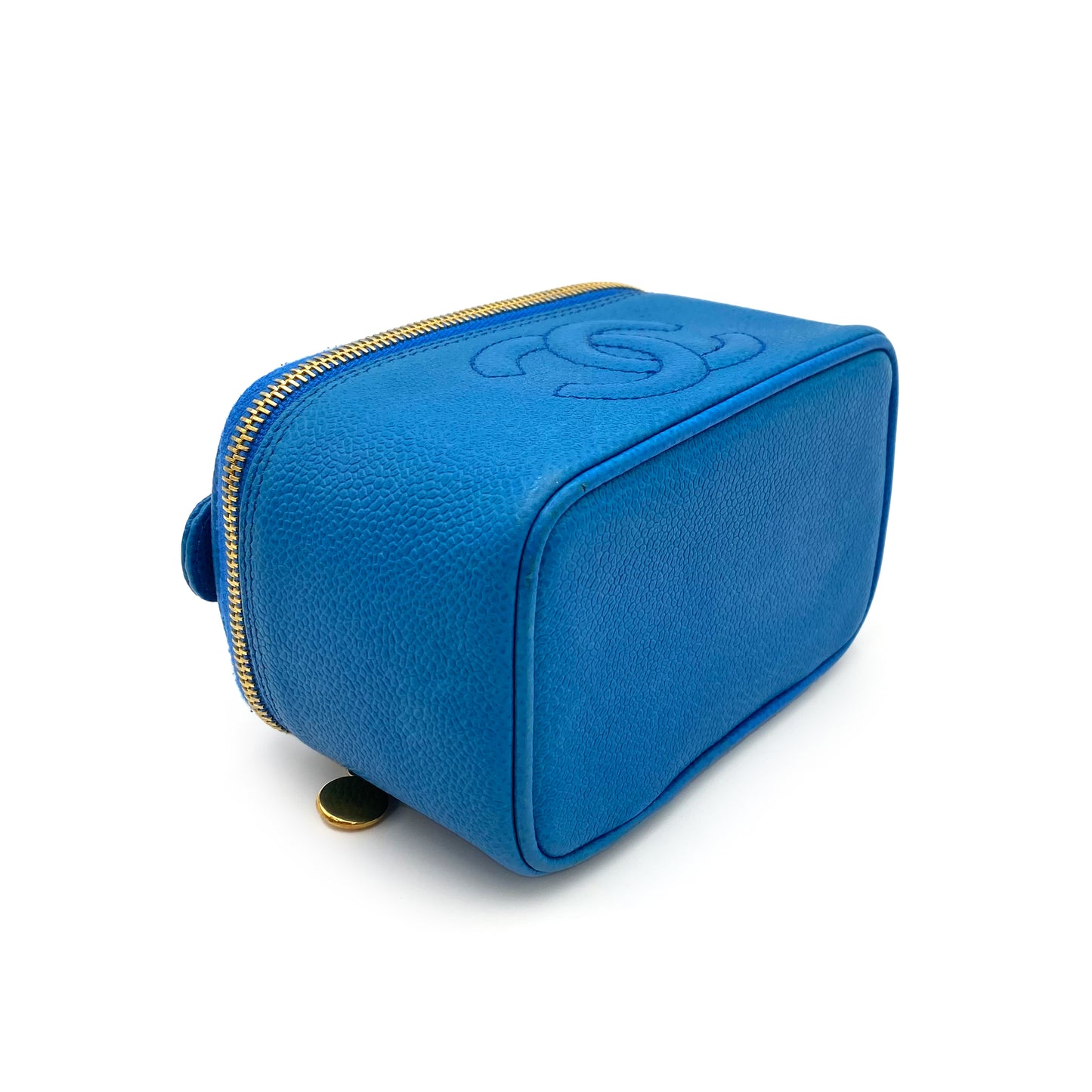 CHANEL VINTAGE MINI VANITY HAND BAG BLUE CAVIAR SKIN 90234752