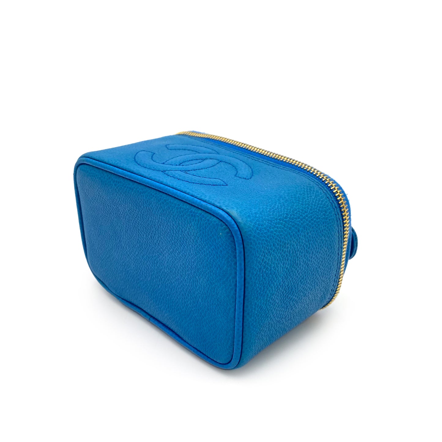CHANEL VINTAGE MINI VANITY HAND BAG BLUE CAVIAR SKIN 90234752