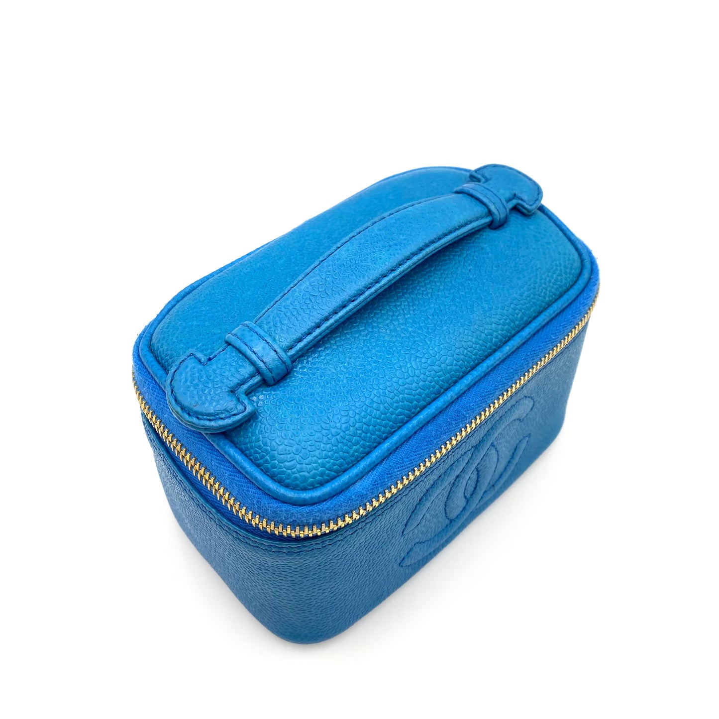 CHANEL VINTAGE MINI VANITY HAND BAG BLUE CAVIAR SKIN 90234752