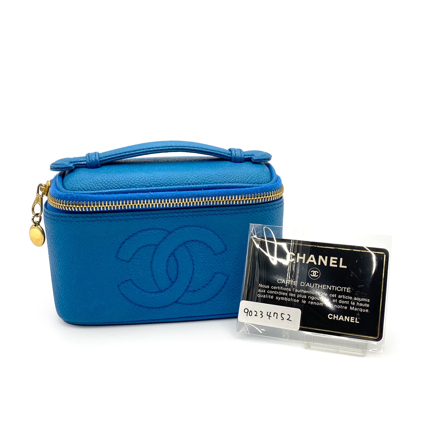 CHANEL VINTAGE MINI VANITY HAND BAG BLUE CAVIAR SKIN 90234752