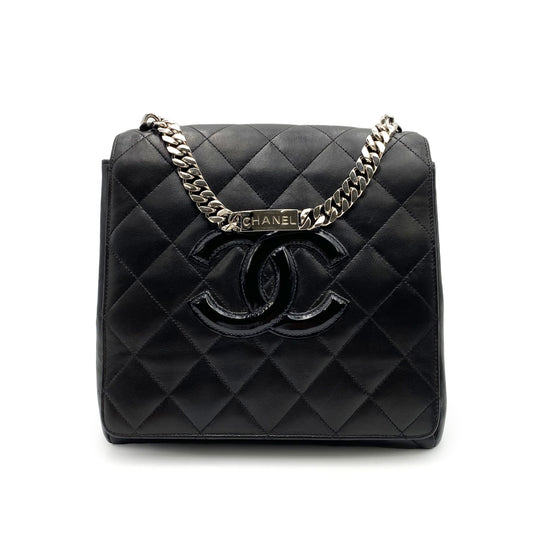 CHANEL VINTAGE MATELASSE CHAIN HAND BAG BLACK LAMB SKIN SHW 90235883