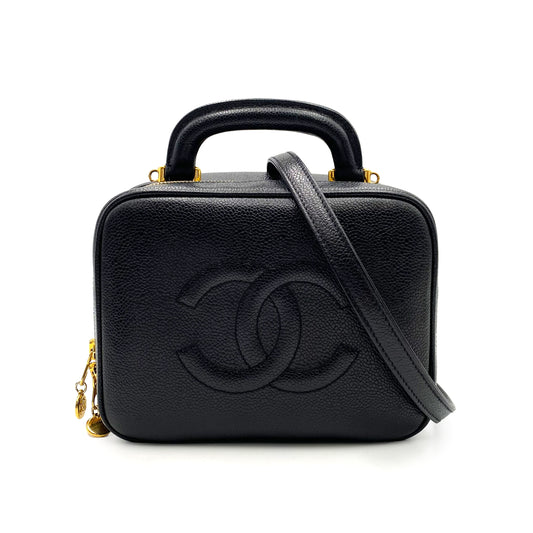 CHANEL VINTAGE 2WAY VANITY HAND SHOULDER BAG BLACK CAVIAR SKIN 90236243