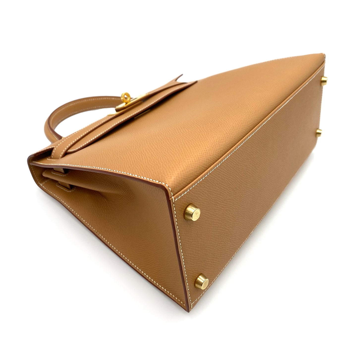 HERMES KELLY 28 SELLIER NATURAL COUCHEVEL HAND SHOULDER BAG □B 90236739