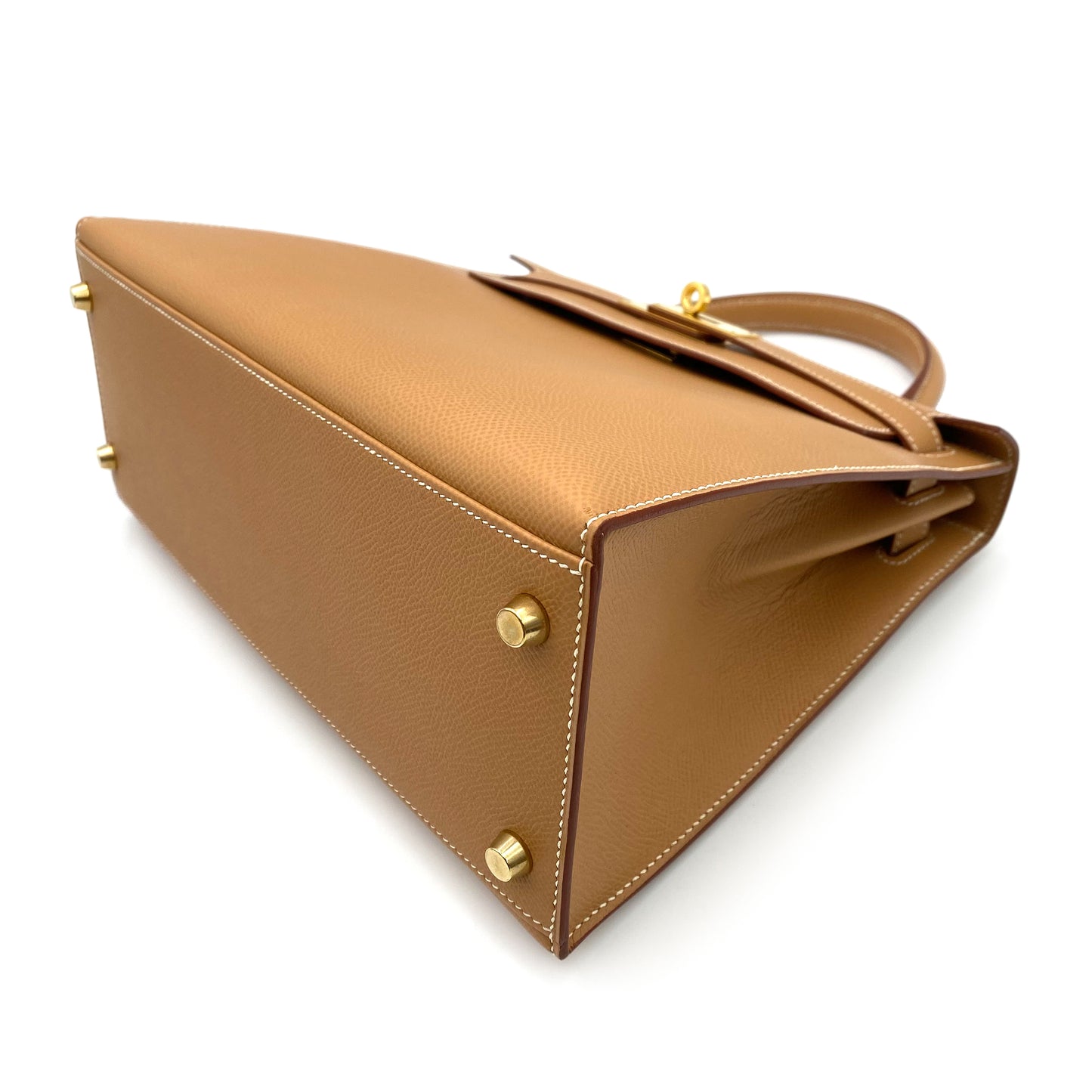 HERMES KELLY 28 SELLIER NATURAL COUCHEVEL HAND SHOULDER BAG □B 90236739