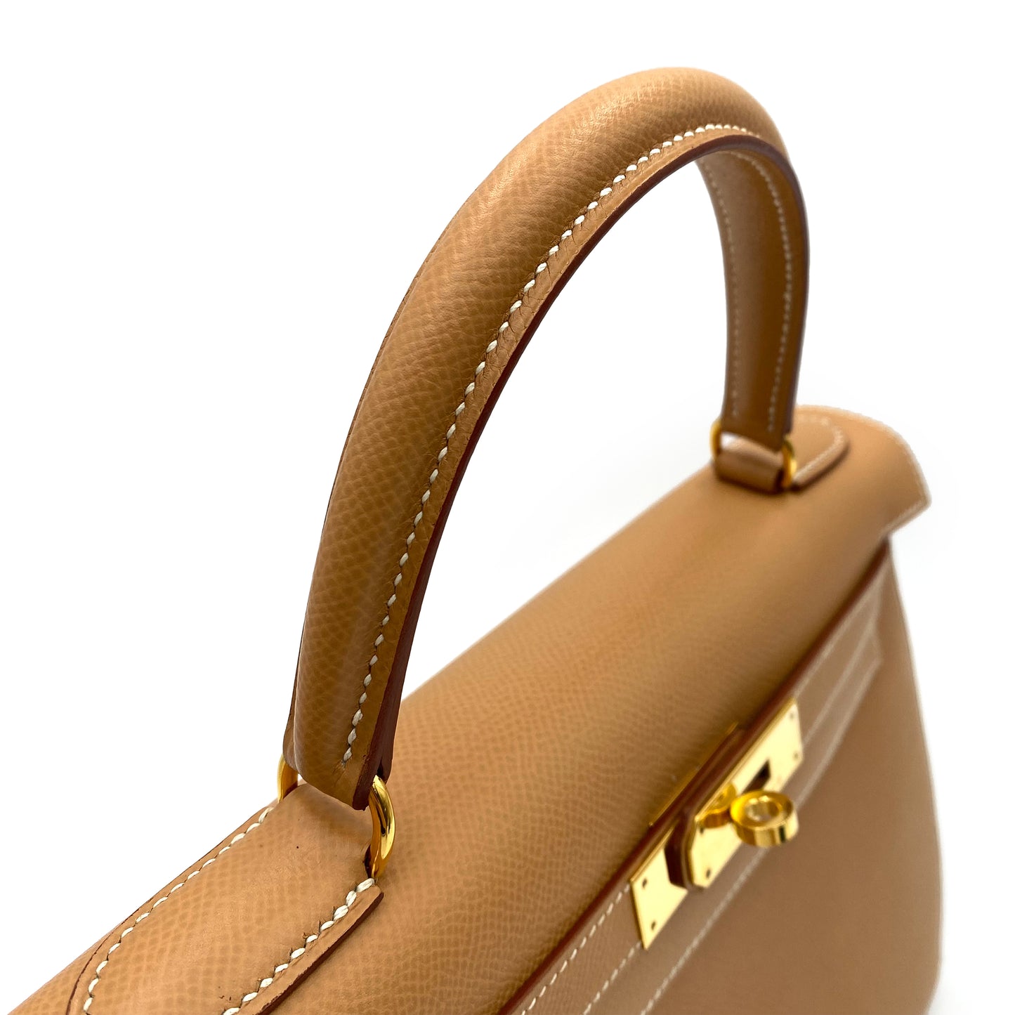 HERMES KELLY 28 SELLIER NATURAL COUCHEVEL HAND SHOULDER BAG □B 90236739