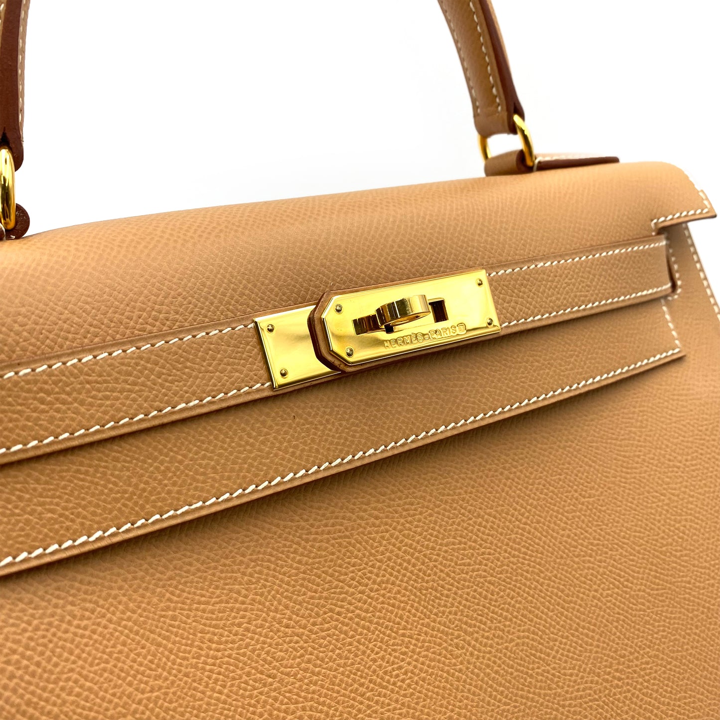 HERMES KELLY 28 SELLIER NATURAL COUCHEVEL HAND SHOULDER BAG □B 90236739