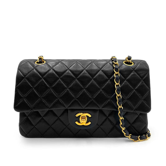 CHANEL VINTAGE CLASSIC FLAP MEDIUM CHAIN SHOULDER BAG BLACK LAMB SKIN 90236750