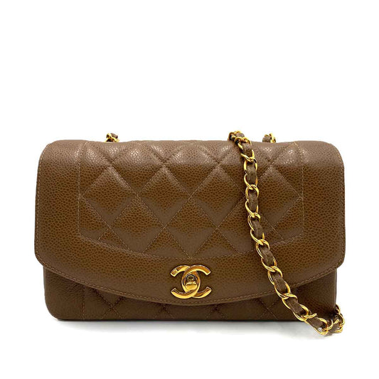 CHANEL VINTAGE DIANA SMALL CHAIN SHOULDER BAG BROWN CAVIAR SKIN 90237316