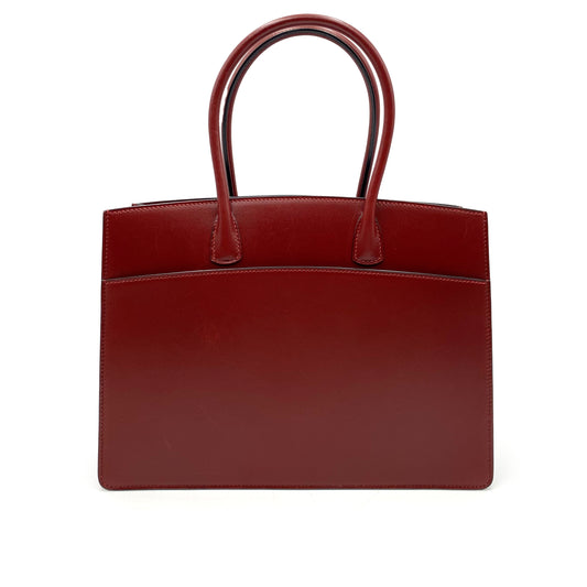 HERMES WHITE BUS PM ROUGE H BOXCALF HAND BAG □F 90237366