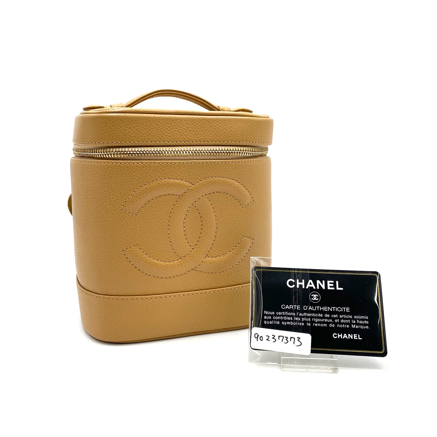 CHANEL VINTAGE VANITY HAND BAG BEIGE CAVIAR SKIN 90237373