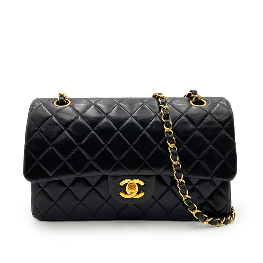 CHANEL VINTAGE CLASSIC FLAP MEDIUM CHAIN SHOULDER BAG BLACK LAMB SKIN 90237403