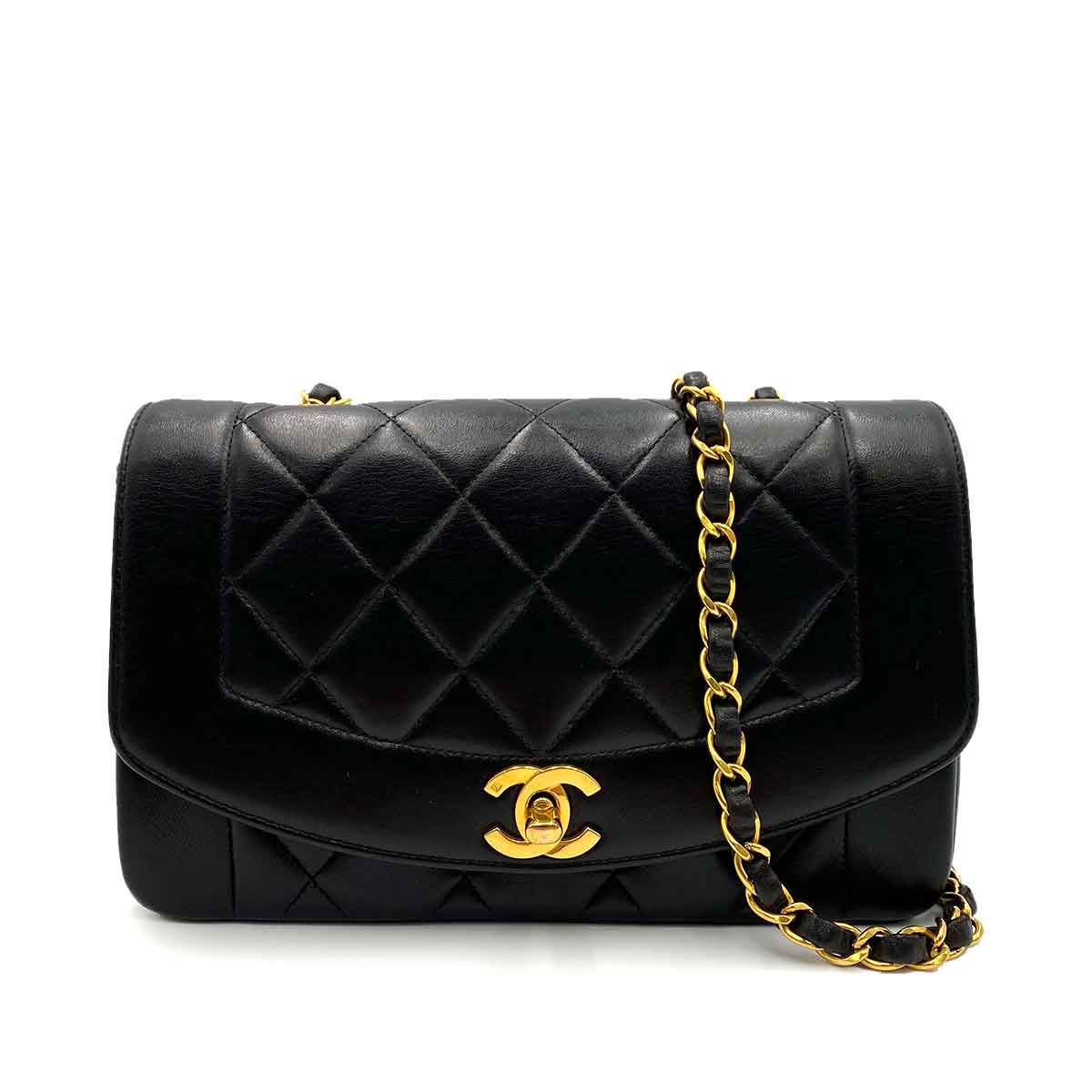 CHANEL VINTAGE DIANA SMALL CHAIN SHOULDER BAG BLACK LAMB SKIN 90238030