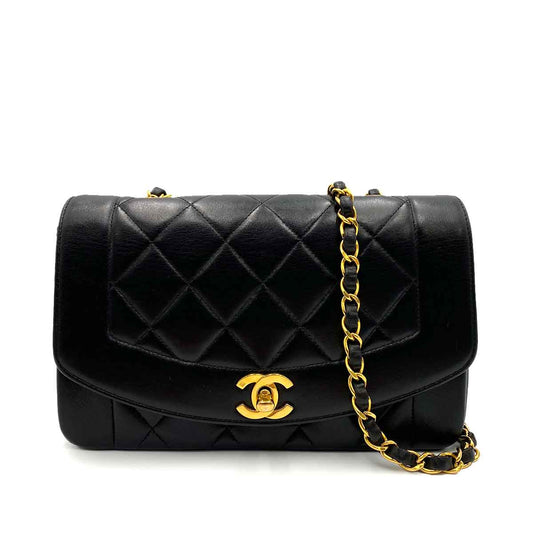 CHANEL VINTAGE DIANA SMALL CHAIN SHOULDER BAG BLACK LAMB SKIN 90238030
