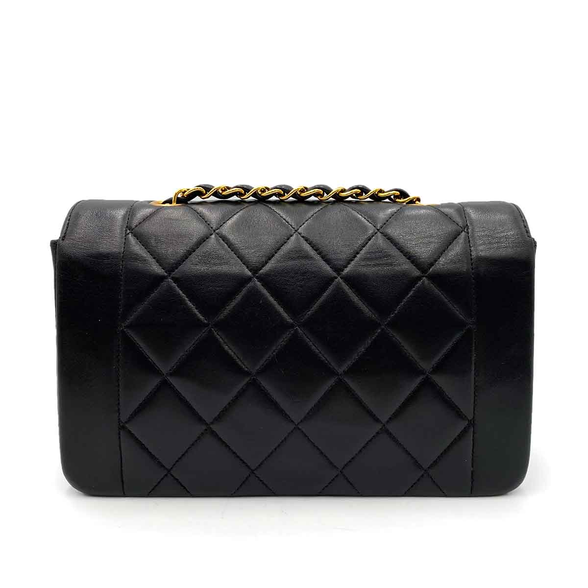CHANEL VINTAGE DIANA SMALL CHAIN SHOULDER BAG BLACK LAMB SKIN 90238030