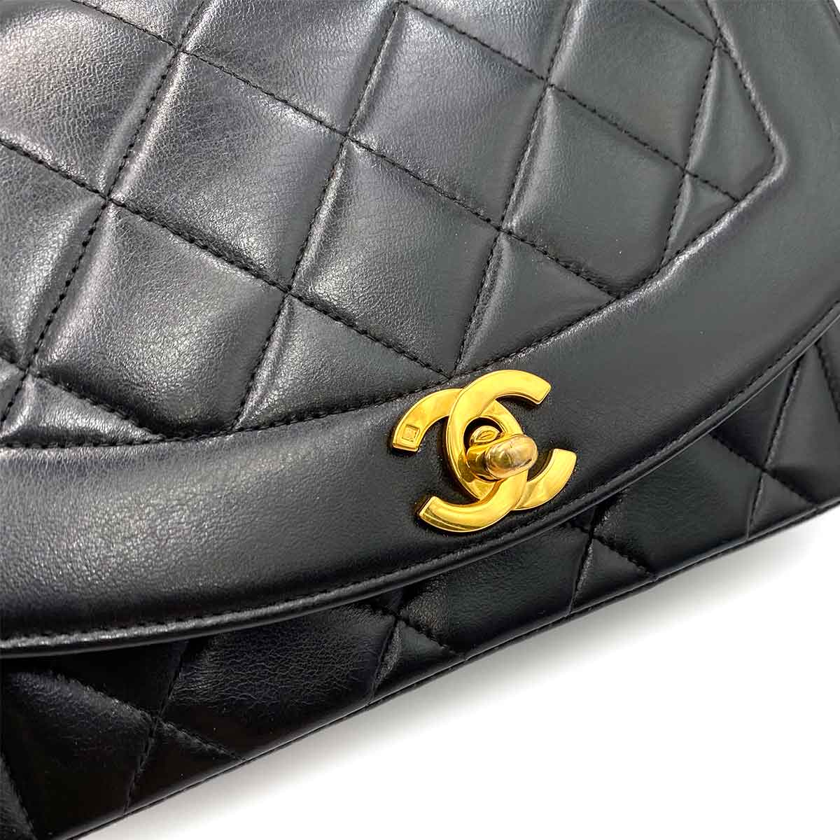 CHANEL VINTAGE DIANA SMALL CHAIN SHOULDER BAG BLACK LAMB SKIN 90238030