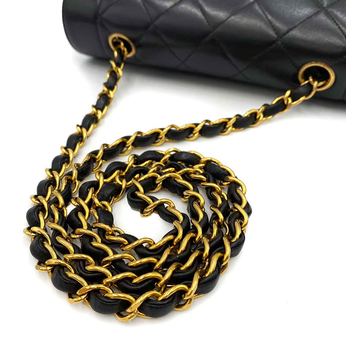 CHANEL VINTAGE DIANA SMALL CHAIN SHOULDER BAG BLACK LAMB SKIN 90238030