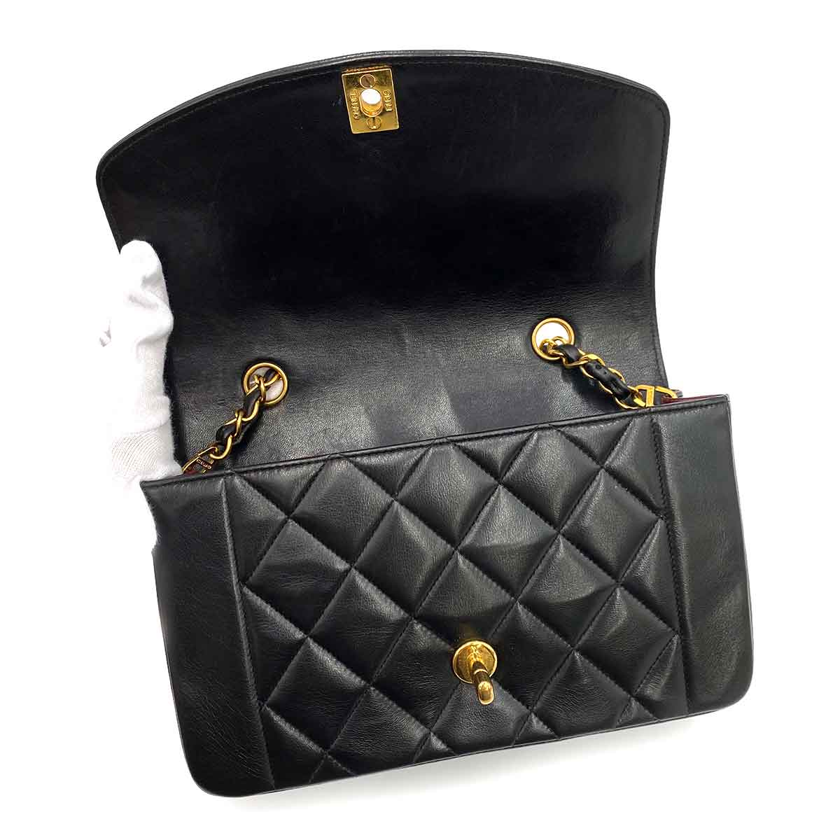 CHANEL VINTAGE DIANA SMALL CHAIN SHOULDER BAG BLACK LAMB SKIN 90238030