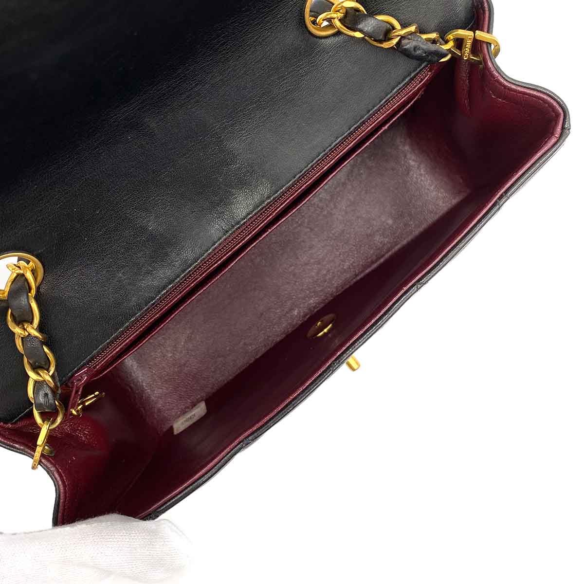 CHANEL VINTAGE DIANA SMALL CHAIN SHOULDER BAG BLACK LAMB SKIN 90238030