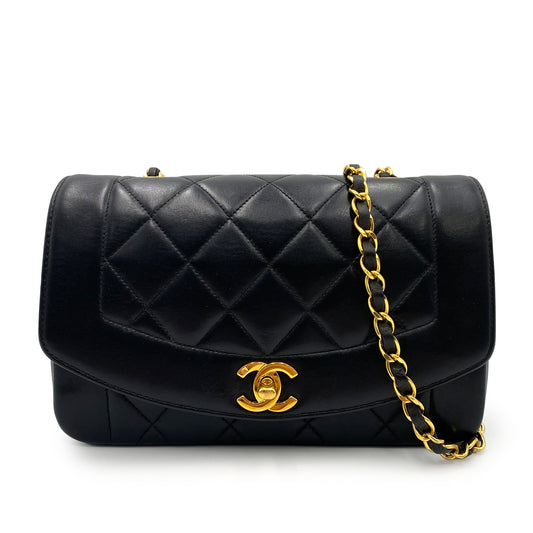 CHANEL VINTAGE DIANA SMALL CHAIN SHOULDER BAG BLACK LAMB SKIN 90238522