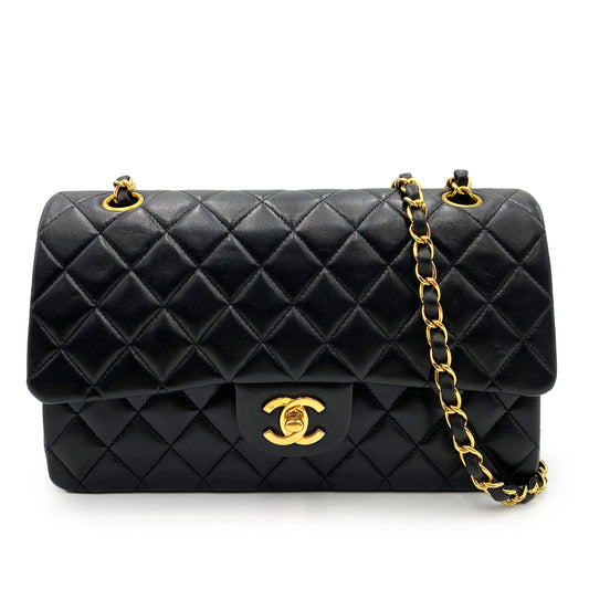 CHANEL VINTAGE CLASSIC FLAP MEDIUM CHAIN SHOULDER BAG BLACK LAMB SKIN 90238535