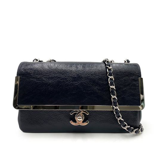 CHANEL VINTAGE COCOMARK CHAIN SHOULDER BAG NAVY CALF SKIN SHW 90238794
