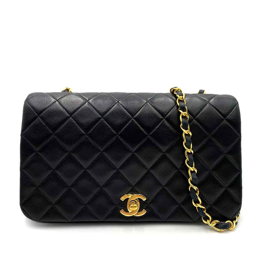 CHANEL VINTAGE FULL FLAP CHAIN SHOULDER BAG BLACK LAMB SKIN 90238801